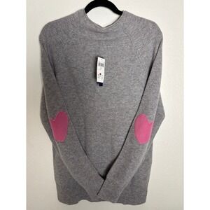 NWT Chelsea & Theodore 100% Cashmere Sweater w/ Heart Elbow Patch - Large -Grey